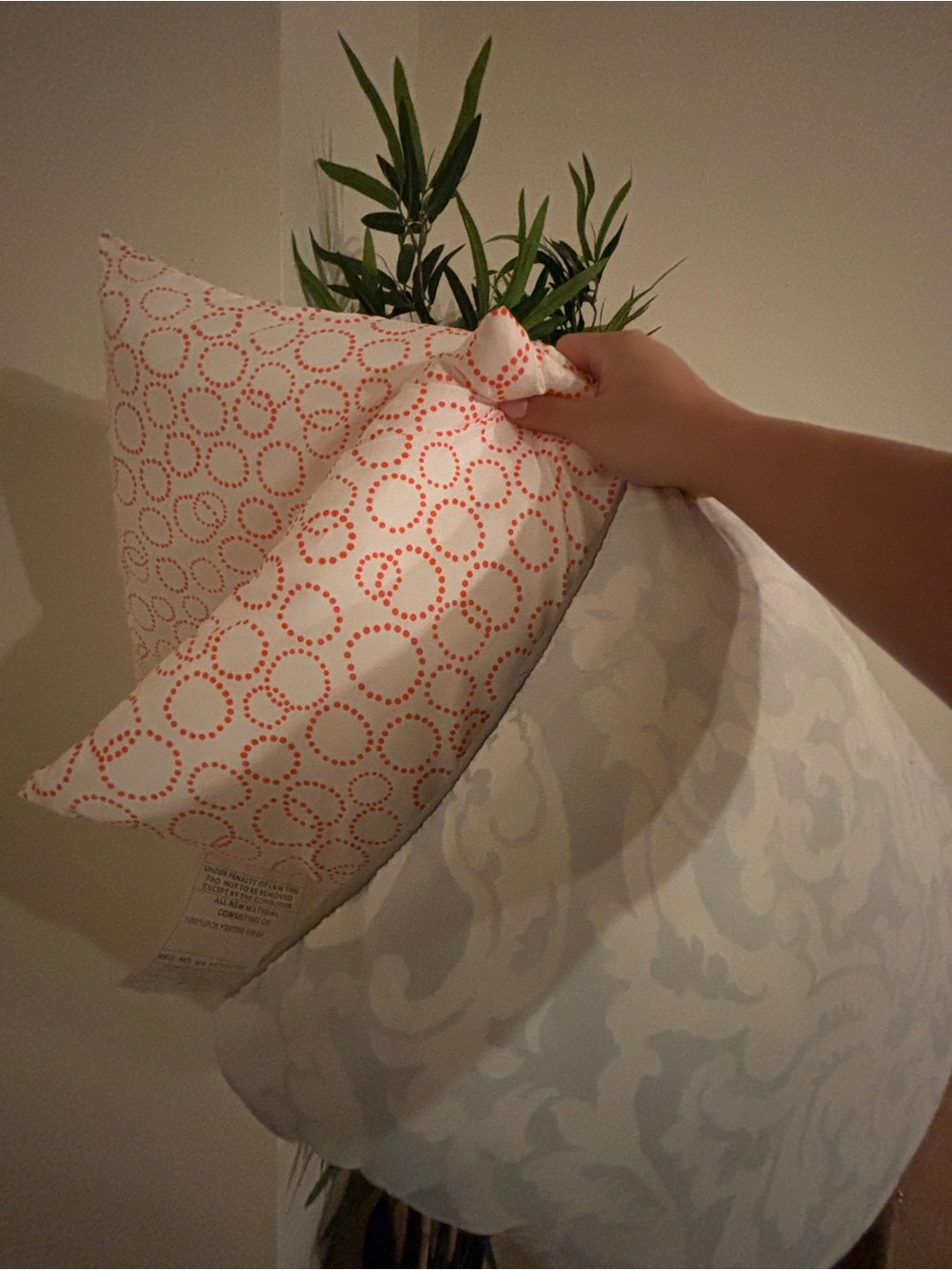 Decorative Orange Dot Throw Pillow and blue pattern throw pillow